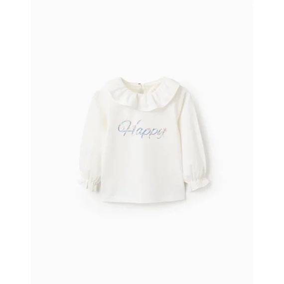 T-shirt À Manches Longues Avec Volants Beige Clair