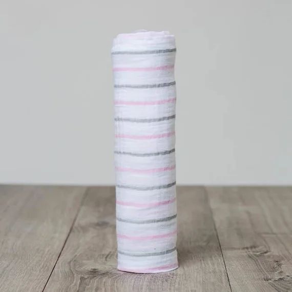 Lulujo – Lange mousseline – Rayures roses – ELEMENTS FOR KIDS rose