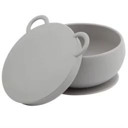 Bol Bébé Avec Ventouse Et Couvercle En Silicone Gris