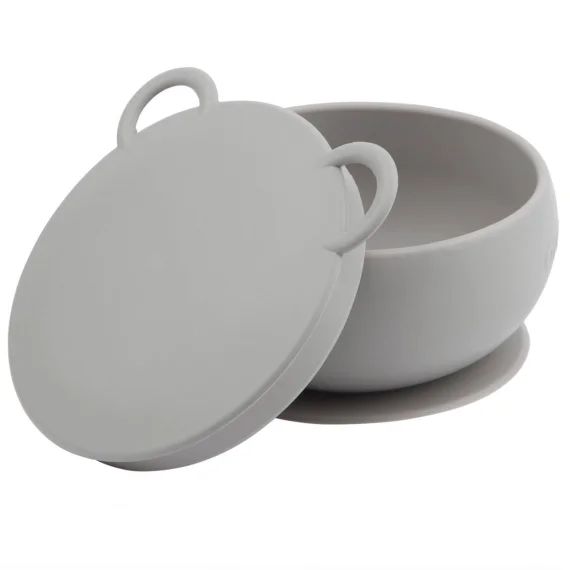 Bol Bébé Avec Ventouse Et Couvercle En Silicone Gris
