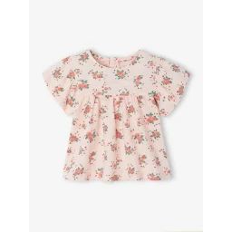 T-shirt fleuri bébé en coton bio rose pâle