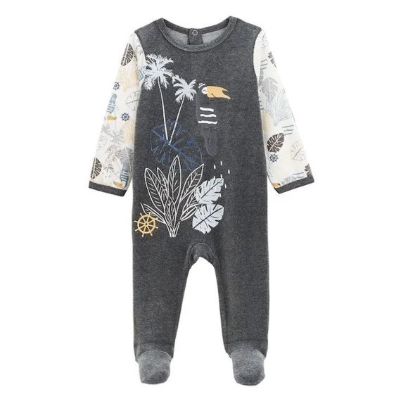 Grenouillère Bébé En Velours Petit Beguin – Touctouc – Gris – Pieds Antidérapants Gris