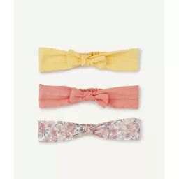 Lot de 3 bandeaux bébé fille unis jaune orange et imprimé –  – Soldes