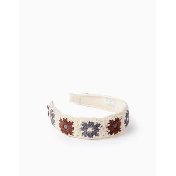 Serre-tête Avec Fleurs Au Crochet Beige