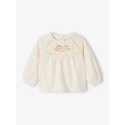 Tee-shirt blouse brodé bébé fille manches longues écru