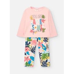 Ensemble T-shirt Manches Longues Et Leggings Imprimés Rose