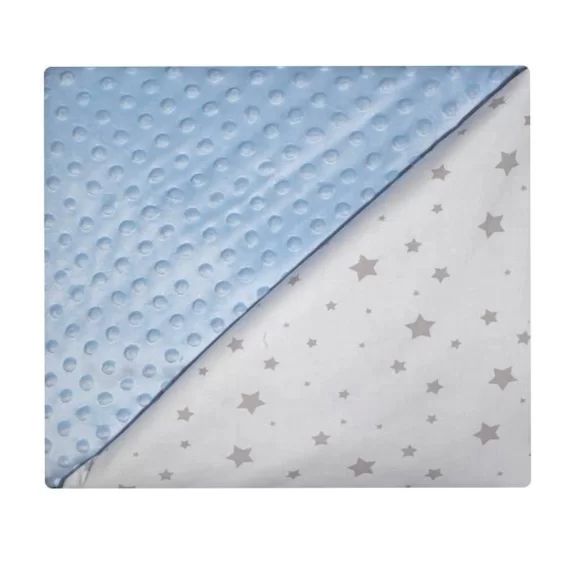 Couverture bébé coton et minky, STELLA Bleu 95 X 70 cm