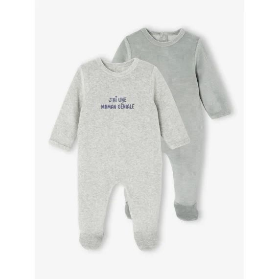 Lot de 2 dors-bien naissance en velours gris chiné