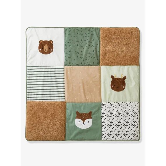 Tapis de sol patchwork matelassé GREEN FOREST écru / multicolore