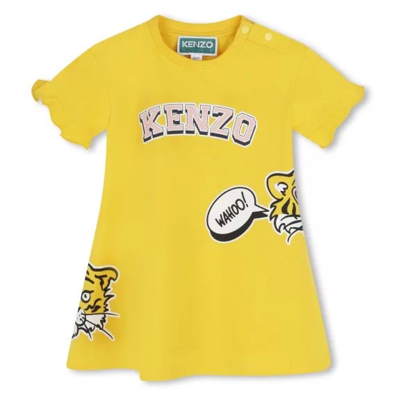 Robe à motifs manches courtes Fille Jaune