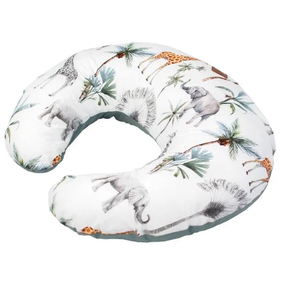 Coussin D&rsquo;allaitement Ergonomique + Housse Safari Blanc Imprimé Safari