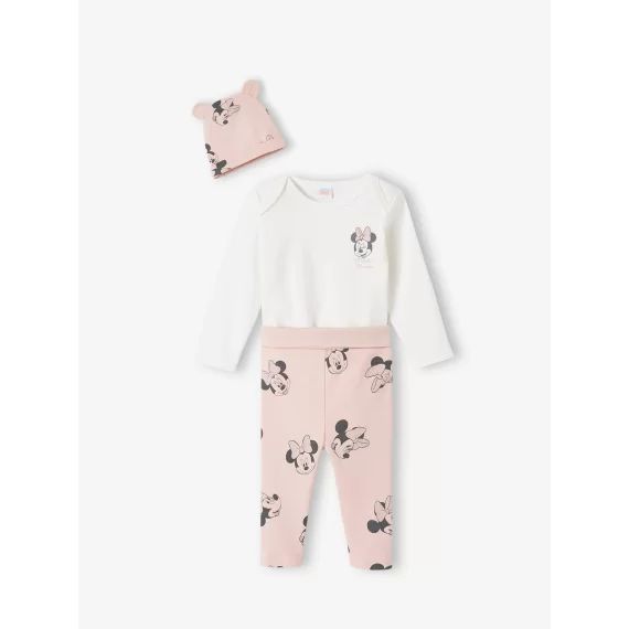 Ensemble bébé fille body + pantalon + bonnet Disney® Minnie blanc/rose poudré