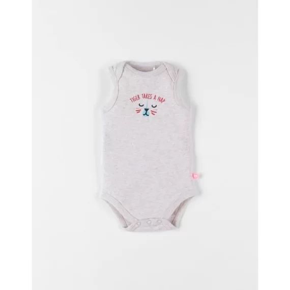 Body sans manches imprimé tigre en coton bio beige