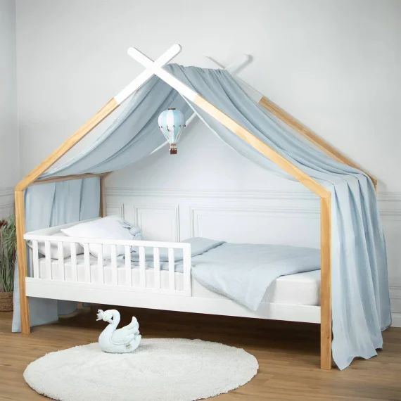 Ciel De Lit Cabane Toile En Gaze De Coton Jeanne Bleu