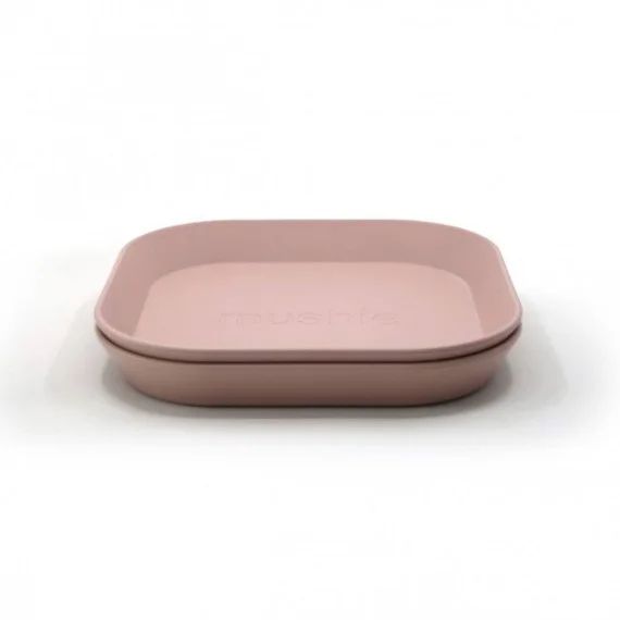 Lot De 2 Assiettes Carrées Rose – Repas Bébé Et Enfant – Mushie Rose