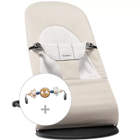 Transat avec Arche de jeu – Beige/Gris / Coton/Jersey / Noir / Yeux espiègles Pastels