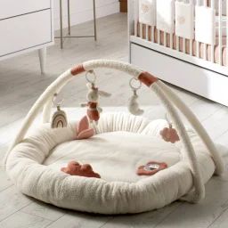 Tapis D&rsquo;éveil Rond En Bouclette Coton Bio Blanc/rose