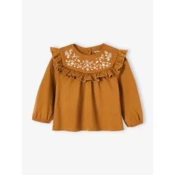 T-shirt brodé bébé manches longues caramel