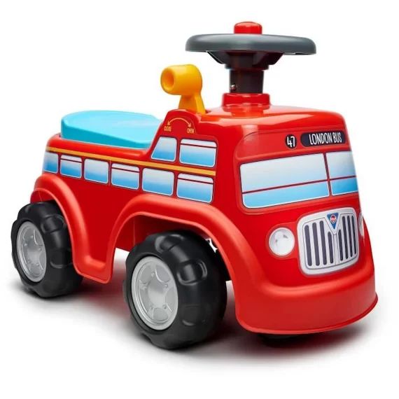 FALK – Porteur London Bus – assise ouvrante et volant directionnel avec klaxon rouge