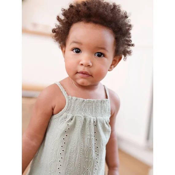 Débardeur fantaisie à fines bretelles bébé vert sauge