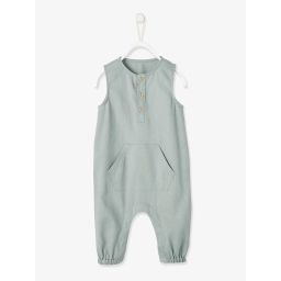 Combinaison bébé garçon en lin et coton vert céladon