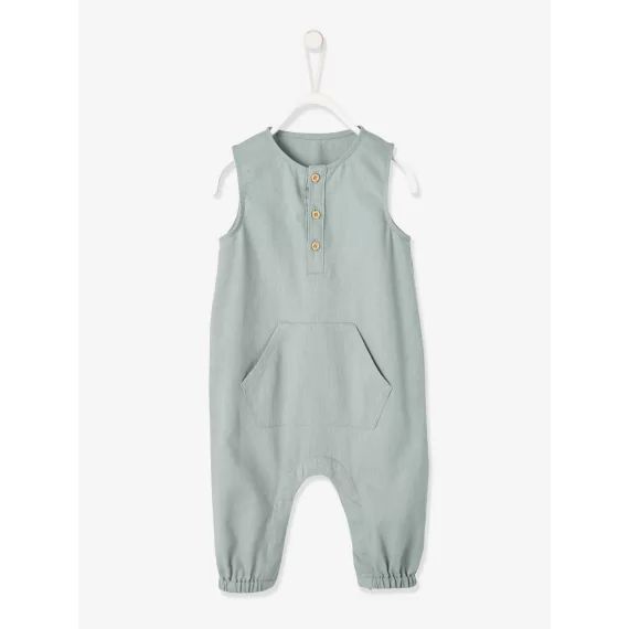 Combinaison bébé garçon en lin et coton vert céladon