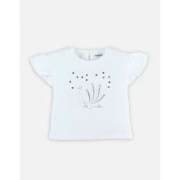 T-shirt manches courtes volantées en jersey beige