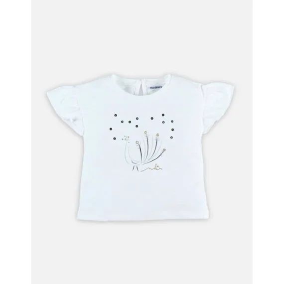 T-shirt manches courtes volantées en jersey beige