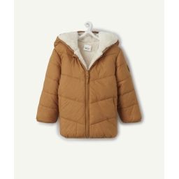 Doudoune réversible ocre et fausse fourrure en rembourrage recyclé –  – Soldes