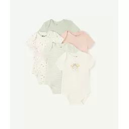 Lot de 5 bodies en coton biologique rose et vert –  – Soldes