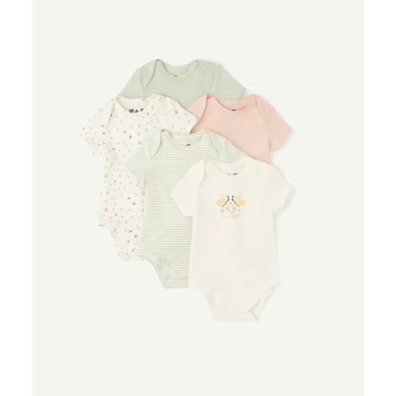 Lot de 5 bodies en coton biologique rose et vert –  – Soldes