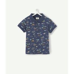 Le polo bleu marine imprimé vacances en coton –  – Soldes