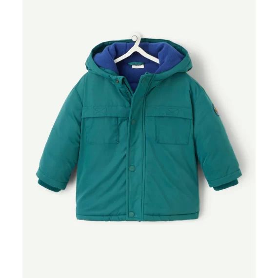 Parka bébé garçon en rembourrage recyclé vert intérieur bleu