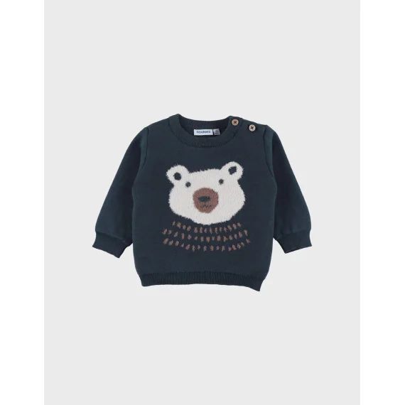 Pull En Tricot Avec Motif Ours Bleu