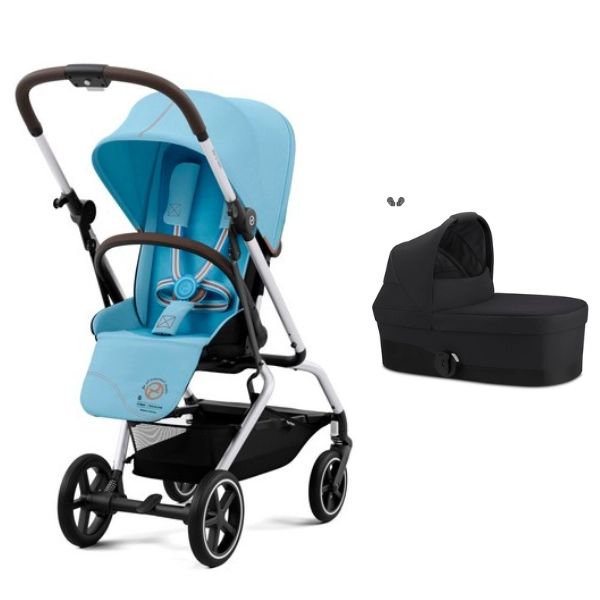 Poussette Cybex Eezy S Twist PLUS 2 – Châssis Silver/ Siège Beach Blue + Nacelle S – Moon Black