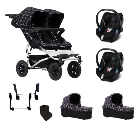 Poussette Double Mountain Buggy Duet V3.2 – Grid + 2 Nacelles Plus + 2 Coques Cybex Aton 5