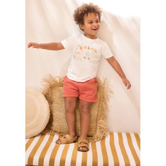 Ensemble Bébé T-shirt Et Short En Gaze De Coton Liwa Ecru