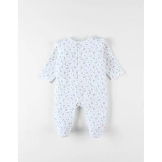 Pyjama En Velours Côtelé, Imprimé Fleuri Blanc
