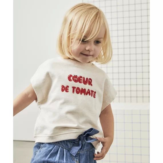 T-shirt bébé fille en coton bio avec message rouge tomate –  – Soldes