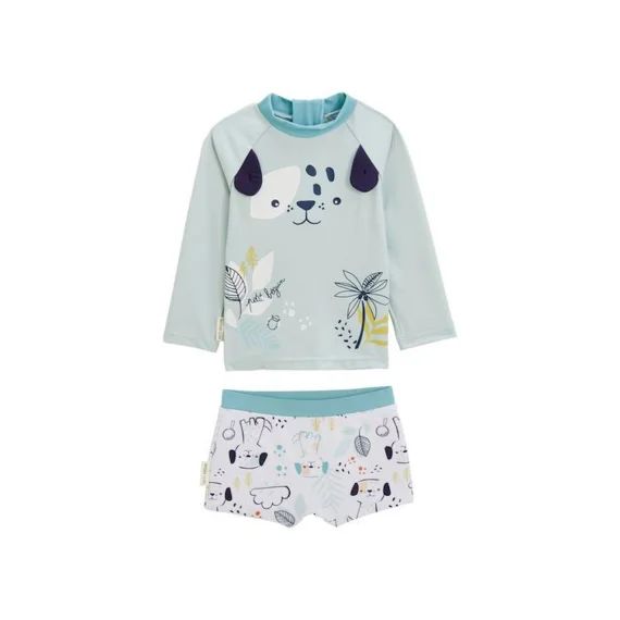 Maillot De Bain Bébé 2 Pièces T-shirt De Protection Uv & Boxer Elliot Bleu