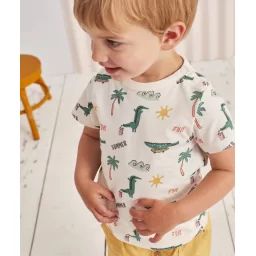 T-shirt bébé garçon écru en coton bio avec crocodiles –  – Soldes