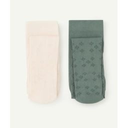 Lot de 2 collants bébé fille rose et vert ajourés –  – Soldes