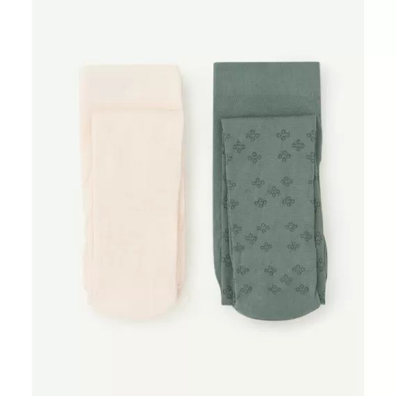 Lot de 2 collants bébé fille rose et vert ajourés –  – Soldes