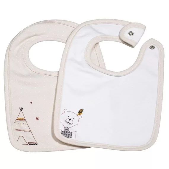 Bavoir En Coton – Sauthon – Timouki – Lot De 2 – Doux Et Absorbant Beige