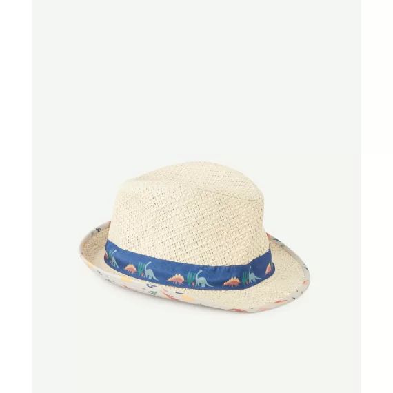 Le chapeau de paille avec bande imprimée dinosaures –  – Soldes