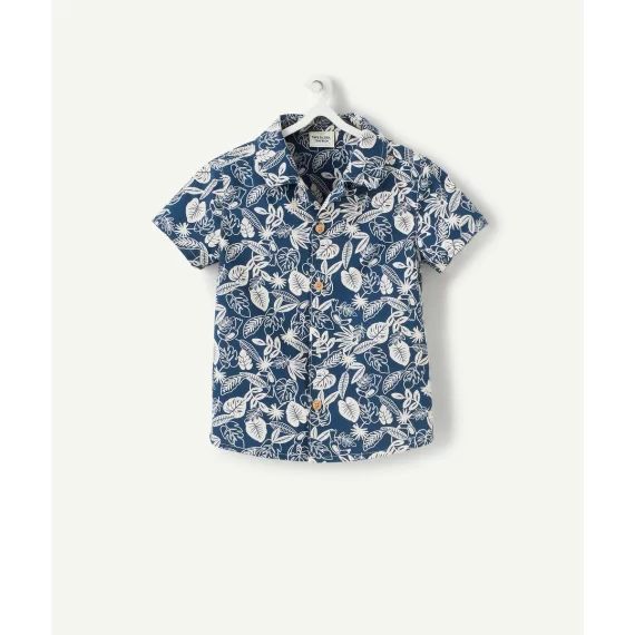 Chemise bébé garçon à manches courtes bleu imprimé fleuri –  – Soldes