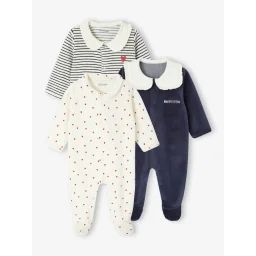 Lot de 3 dors-bien naissance cœurs en velours bleu nuit