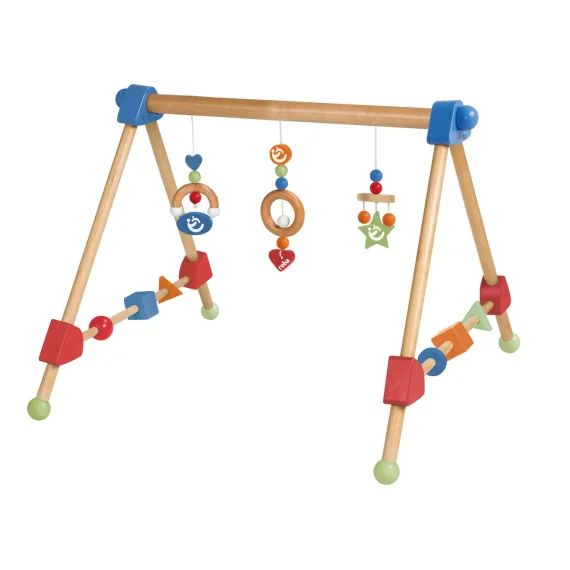 Portique D&rsquo;éveil En Bois Massif + 3 Pendentifs – Arche D&rsquo;activités Multicolore
