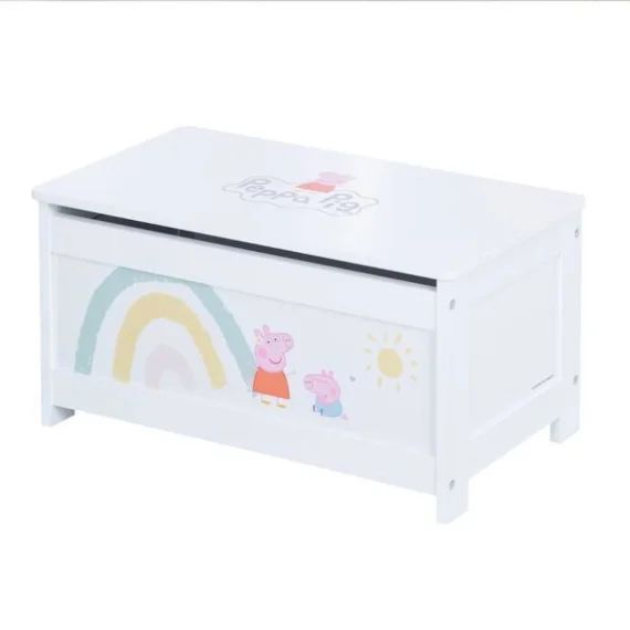 Roba Peppa Pig Coffre À Jouets En Bois – Couvercle Rabattable – Motif De La Truie – Rose / Blanc Rose