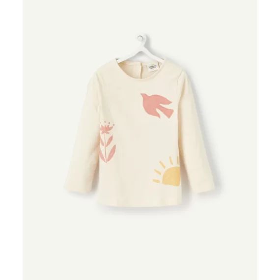 T-shirt bébé fille en coton biologique écru avec motifs –  – Soldes